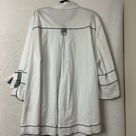 Lot of 2 IC by Connie K top tunic sz 3X white black bows and red ruffle sleeves - Picture 7 of 12